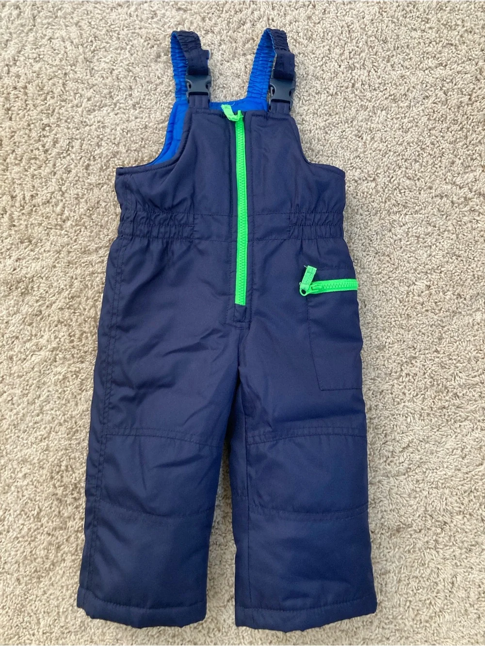 Carter's Dark Blue Toddler Snowbibs with Green Trim 18 Months